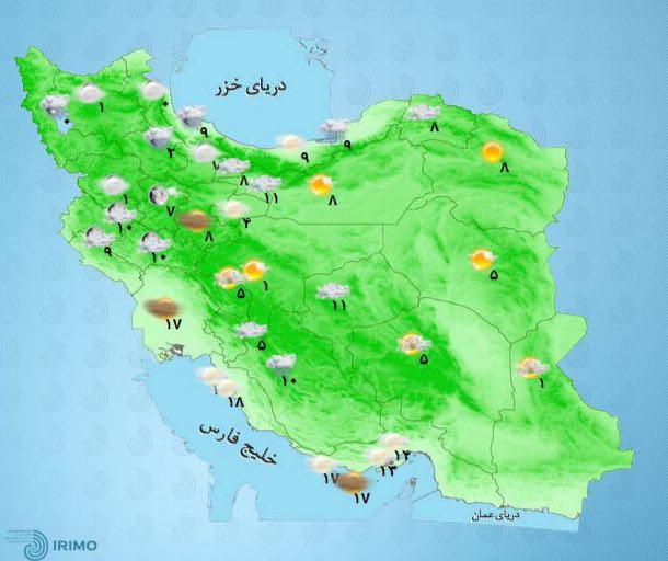 عکس/ نقشه آب و هوا یکشنبه 4 بهمن