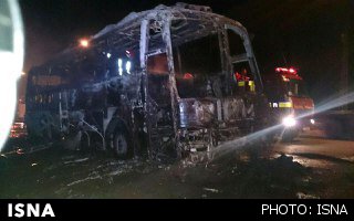 حریق اتوبوس ولوو در محور مشهد- زابل