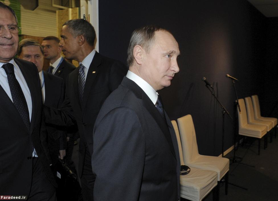 تصویری از رو در رو شدن پوتین و اوبامـا در پاریس