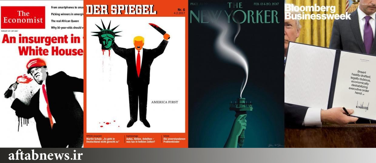 طرح مجلات معتبر جهان علیه ترامپ/ترامپ سر دموکراسی آمریکایی را بریده+تصاویر