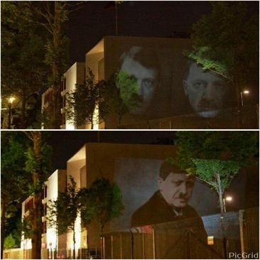 تصویر/ اردوغان و هیتلر روی دیوار سفارت ترکیه در آلمان