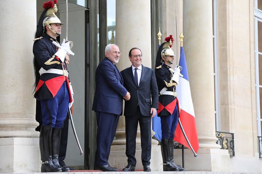 دیدار ظریف با رئیس‌جمهوری و وزیر خارجه فرانسه