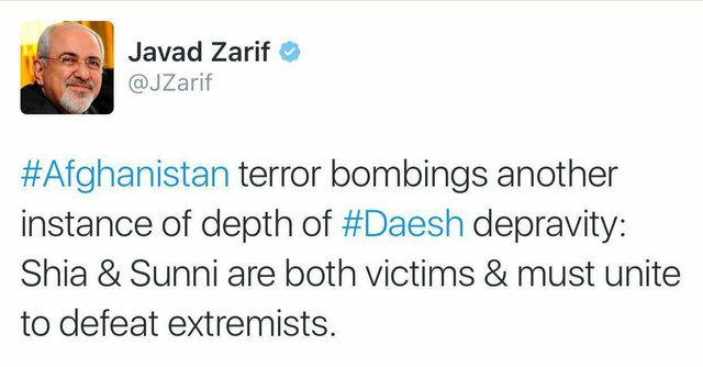 واکنش توئیتری ظریف به اقدام تروریستی اخیر در کابل