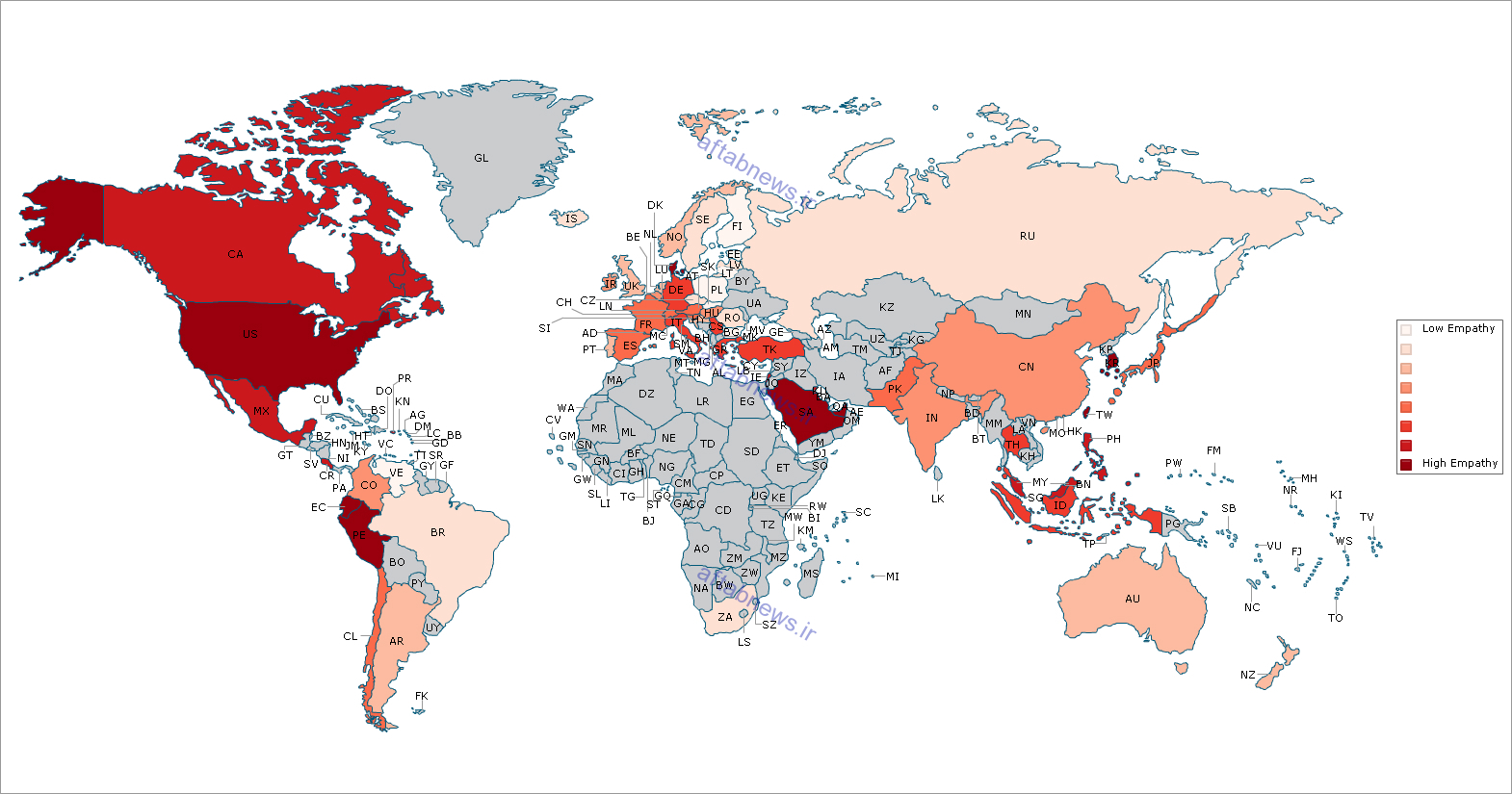 همدلی و یکرنگی در کدام کشورها بیشتر است؟+نقشه