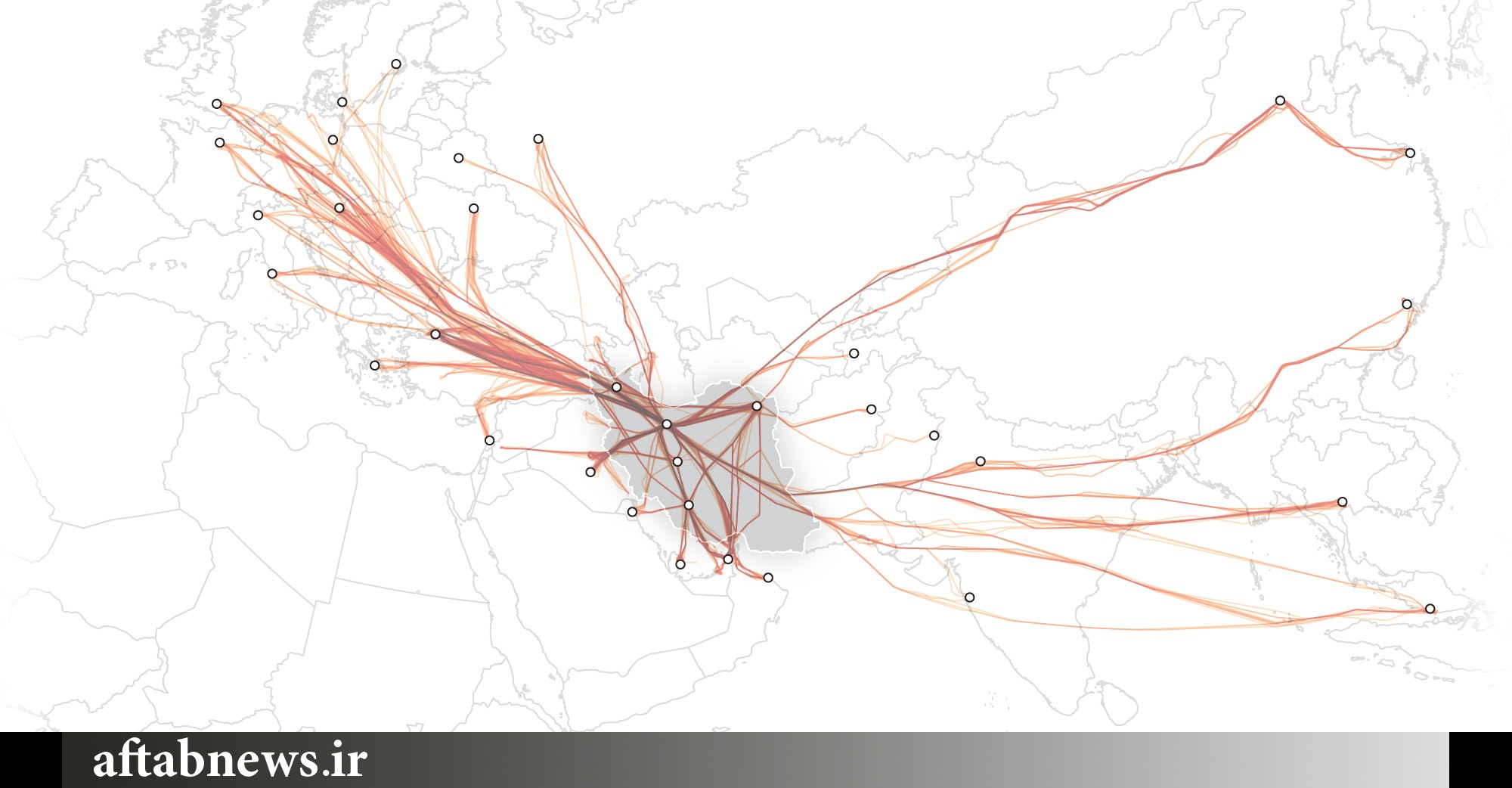 ترافیک هوایی در آسمان‌های ایران/افزایش پروازها به مقصد شهرهای ایران پس از برجام+نقشه
