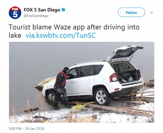 اپلیکیشن ویز راننده خودرو را به درون دریاچه فرستاد+عکس