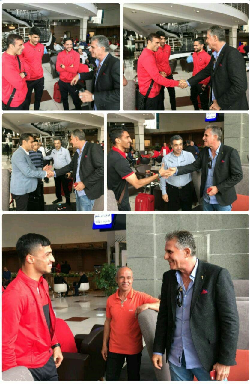 تصویری از دیدار کی‌روش با بازیکنان پرسپولیس در فرودگاه