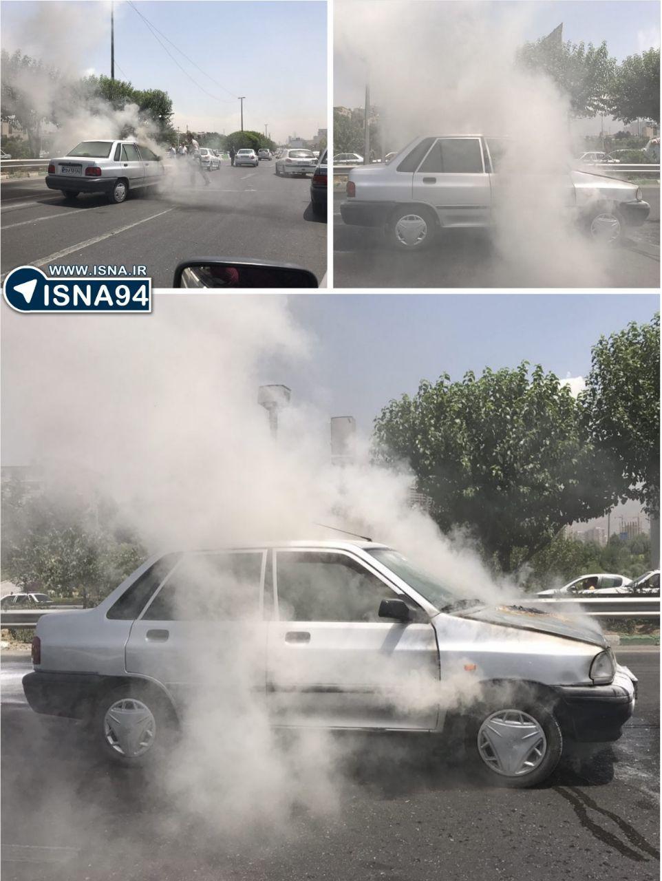 عکس/ آتش سوزی خودرو پراید در بزرگراه همت تهران