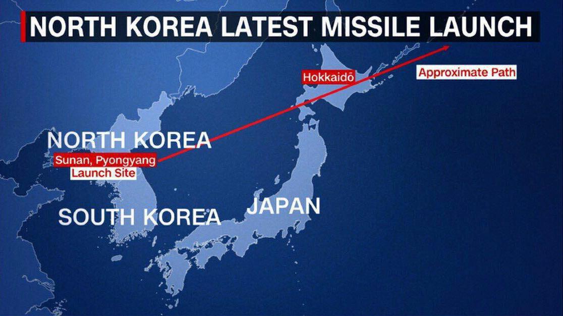 کره شمالی به سوی ژاپن موشک شلیک کرد+نقشه