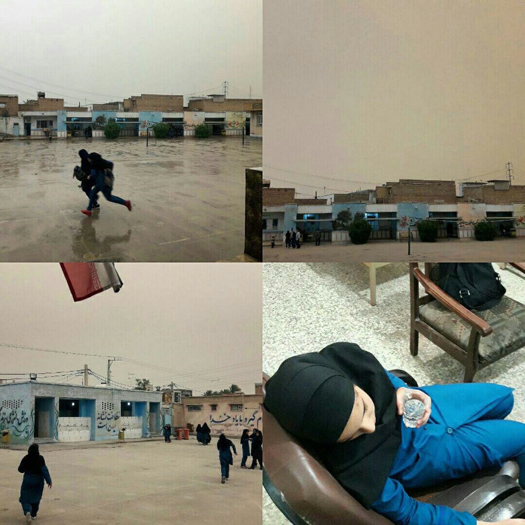 عکس/ حال و روز مدرسه‌ای در اهواز در هوای غبارآلود