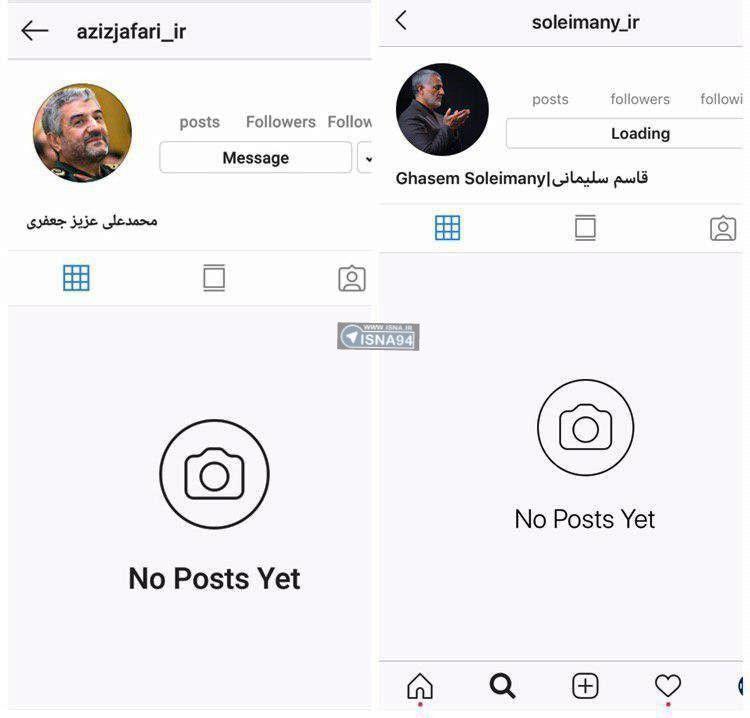 اینستاگرام حساب‌های کاربری برخی از سرداران سپاه را مسدود کرد