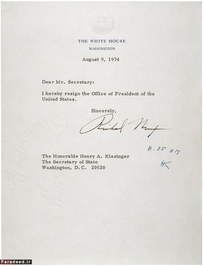 نامه استعفای ریچارد نیکسون از ریاست جمهوری امریکا. 9 آگوست