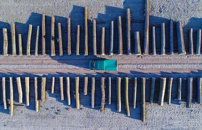 یک تصویر هوایی از انبار ذخیره سازی شرکت کشاورزی و جنگلداری، Chorin، آلمان.