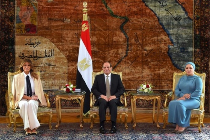 دیدار عبدالفتاح سیسی رئیس جمهوری مصر و همسرش با ملانیا - قاهره