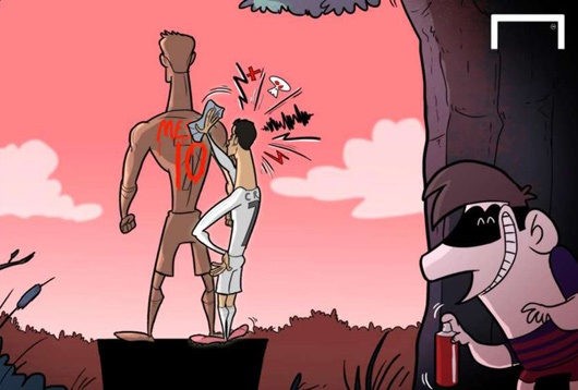 کاریکاتور/ حمله مسی به مجسمه رونالدو!
