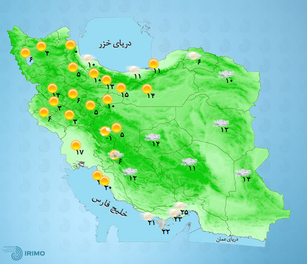 نقشه/ دمای هوای مراکز استان ها