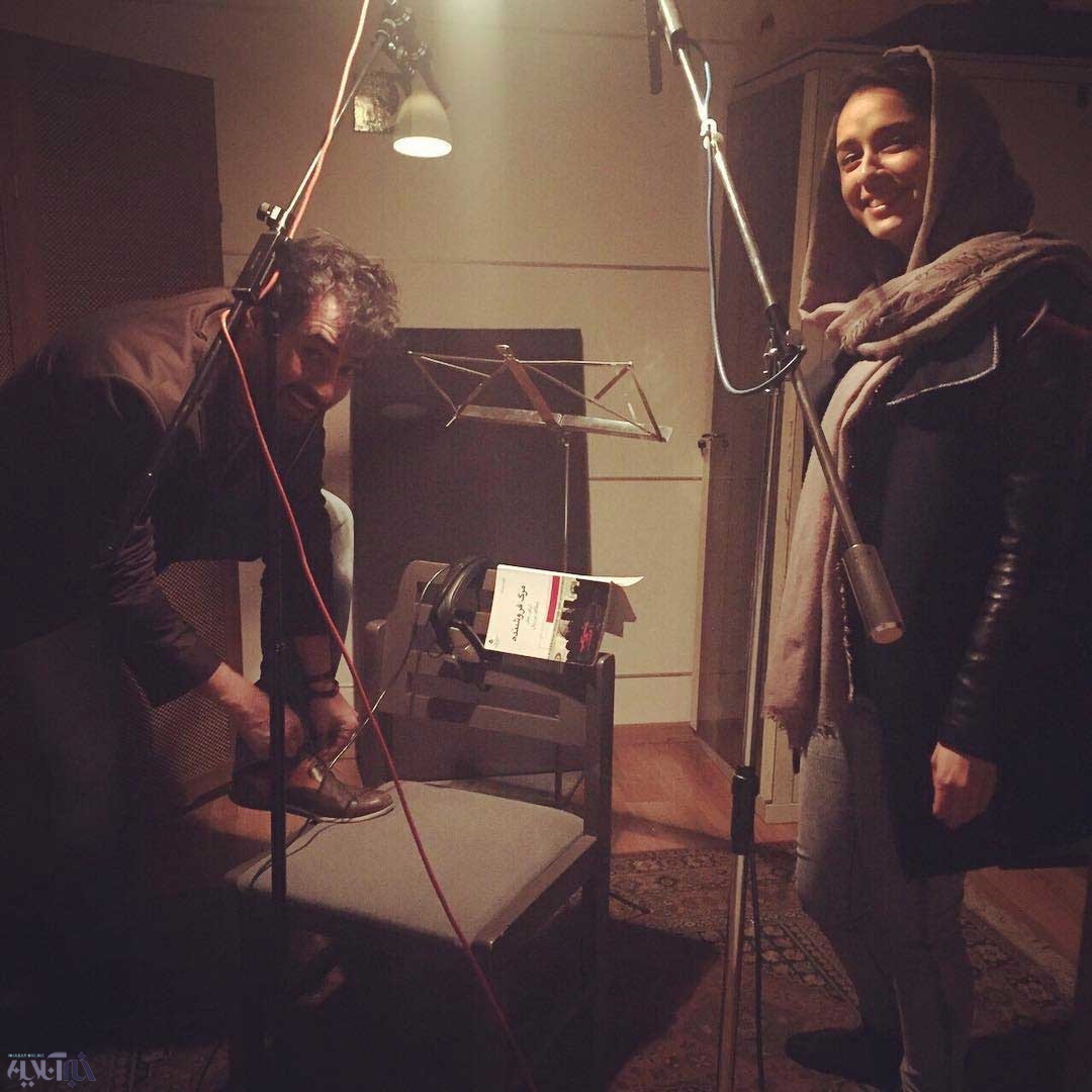 ترانه علیدوستی و شهاب حسینی در استودیوی ضبط صدا برای فیلم جدید فرهادی/ عکس