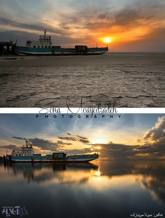 کشتی به‌گل‌نشسته دریاچه‌ ارومیه را آب گرفت+تصاویر