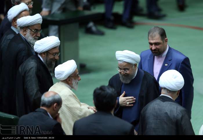 تصاویر/ خوش و بش روحانی و جنتی در مجلس