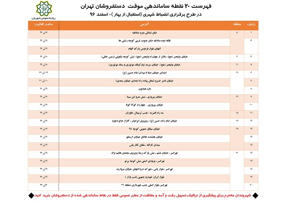 تعیین ١٠ نقطه ممنوعه دستفروشى در تهران