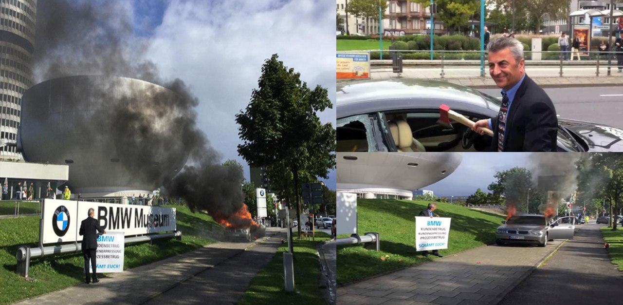 آتش زدن خودروی بی‌ام‌و به نشانه اعتراض+عکس