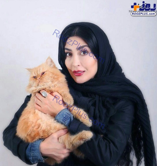 عکس آتلیه ای خانم بازیگر با گربه زیبایش
