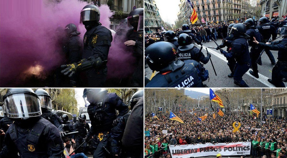 تظاهرات و ناآرامی در بارسلون در پی بازداشت رئیس مخلوع کاتالونیا/ ۸۹ نفر مجروح شدند