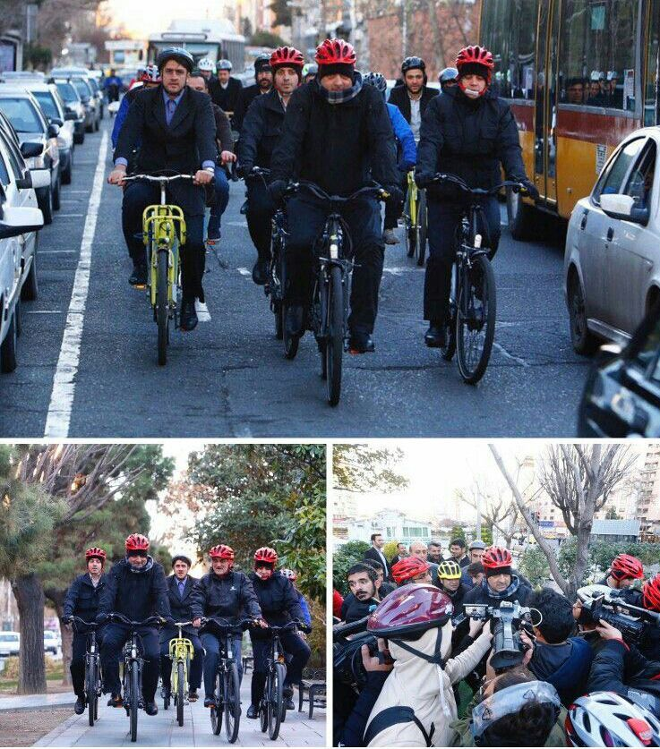دوچرخه سواری شهردار تهران با خبرنگاران+عکس
