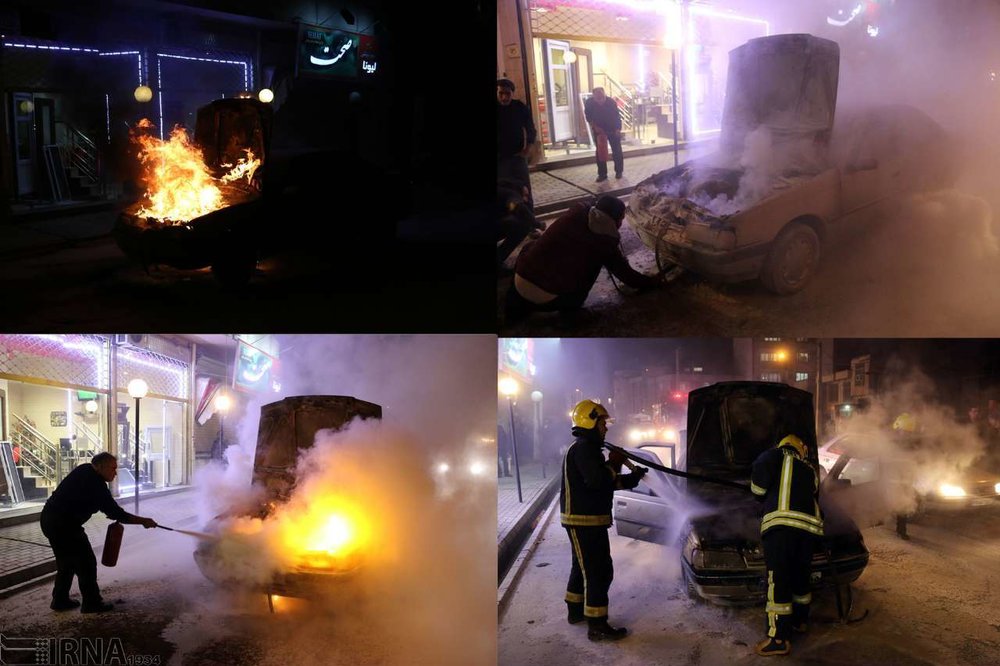 عکس/ آتش‌سوزی ناگهانی پژو ۴۰۵ در تبریز