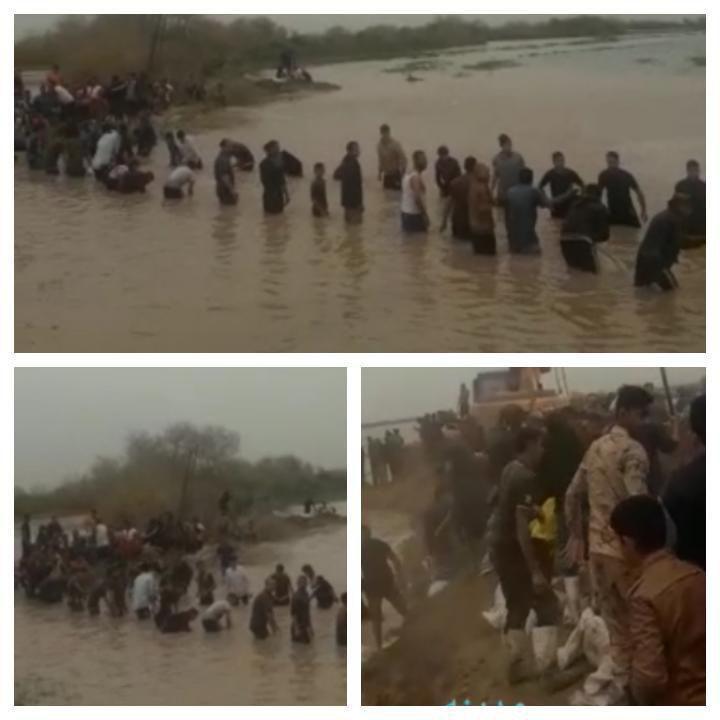 سیل در خوزستان و تلاش مردم برای نجات زمین‌های زراعی+فیلم