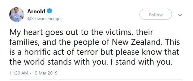 واکنش آرنولد به حمله تروریستی نیوزیلند