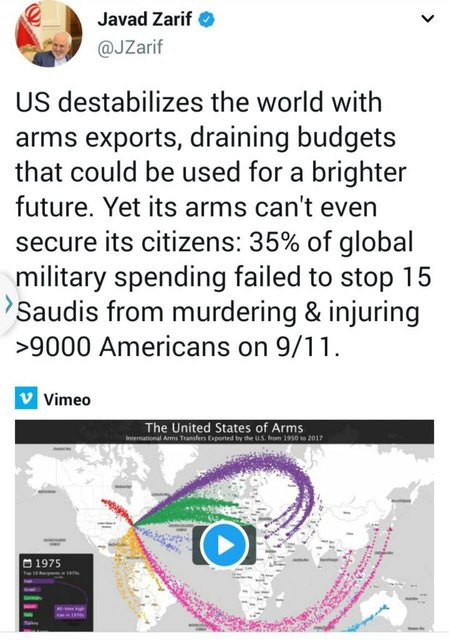 ظریف: آمریکا با سلاح‌هایش حتی به شهروندان خود امنیت نداده است