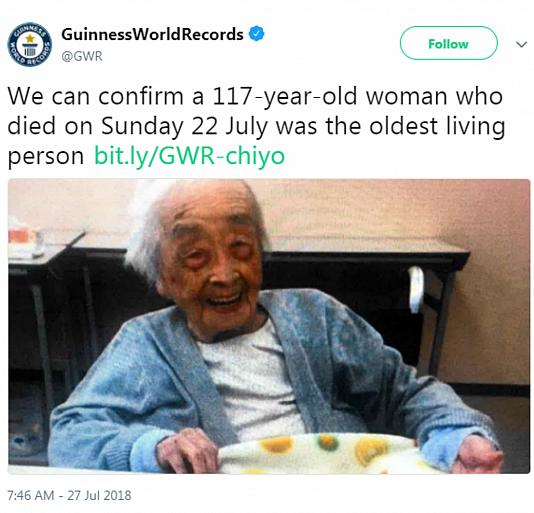 مسن ترین انسان جهان در ۱۱۷ سالگی درگذشت