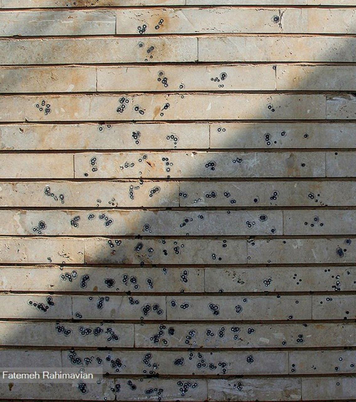 عکس/ جای رگبار گلوله‌ها روی دیوار یک خانه در اهواز