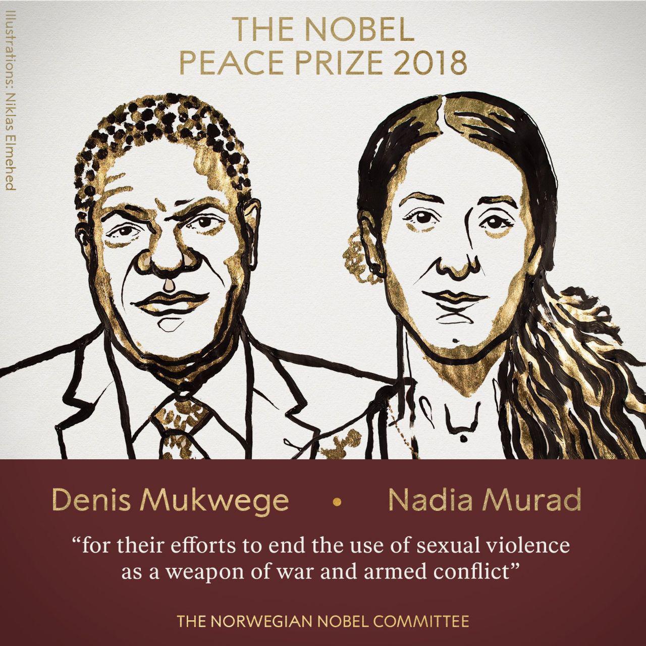 جایزه صلح نوبل به نادیا مراد و دنیس موکویگی اهدا شد