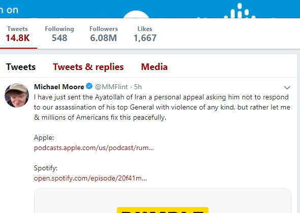 درخواست مایکل مور از رهبر انقلاب: از هیچگونه انتقام خشونتآمیز و تنشزا استفاده نشود تا من و میلیونها آمریکایی این مشکل را حل کنیم+عکس درخواست مایکل مور از رهبر انقلاب: از هیچگونه انتقام خشونتآمیز و تنشزا استفاده نشود تا من و میلیونها آمریکایی این مشکل را حل کنیم+عکس