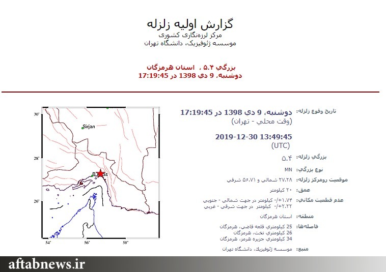 زلزله شدیدی بندرعباس را لرزاند