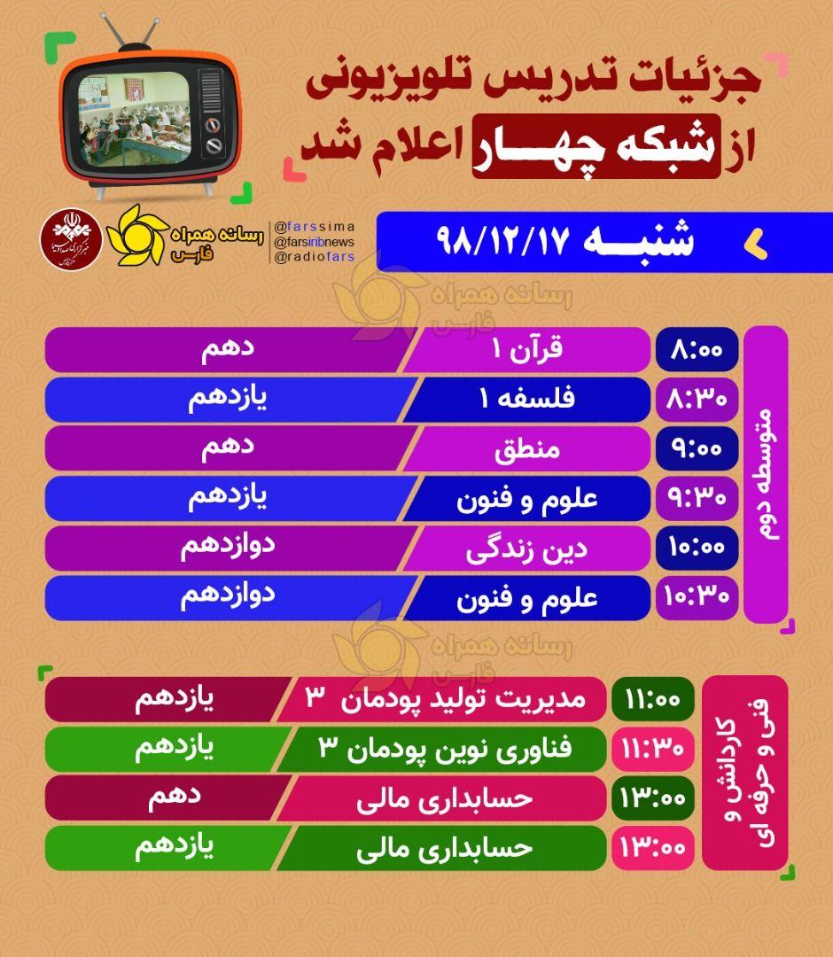 برنامه کلاسهای تلویزیونی شنبه برنامه کلاسهای تلویزیونی شنبه