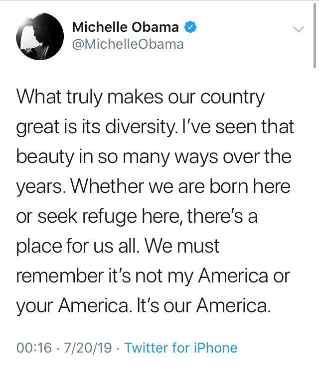 کنایه میشل اوباما به ترامپ: اینجا آمریکای ماست