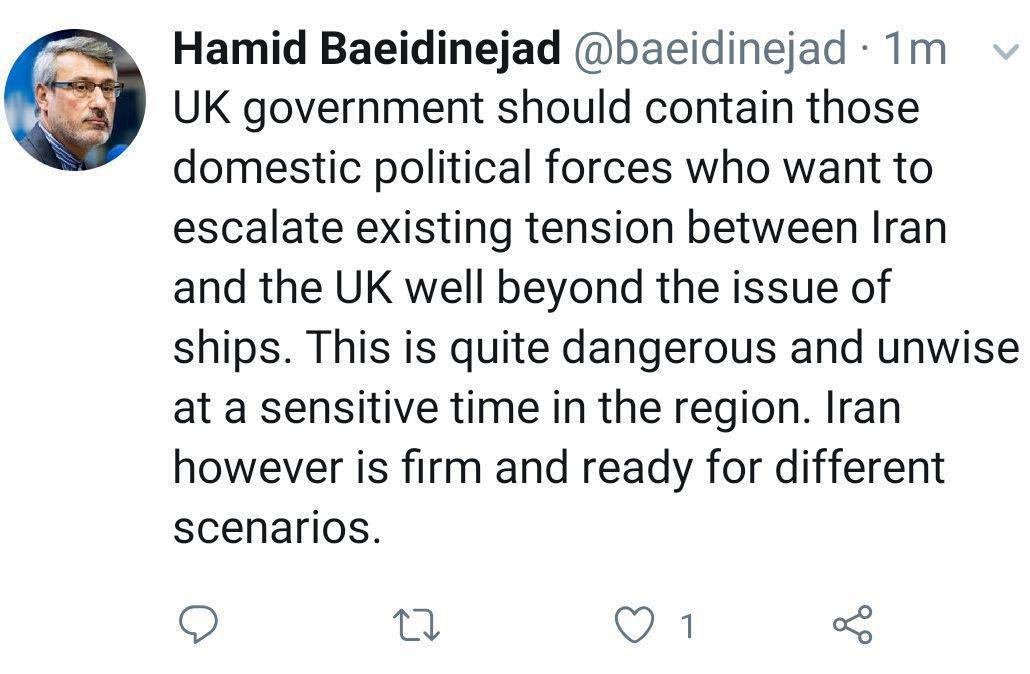 هشدار بعیدی&zwnj;نژاد درباره احتمال تحریم ایران توسط بریتانیا