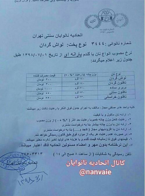 نان گران شد/ افزایش ۲۵ درصدی بربری و ۱۶ درصدی تافتون طی دو سال نان گران شد/ افزایش ۲۵ درصدی بربری و ۱۶ درصدی تافتون طی دو سال