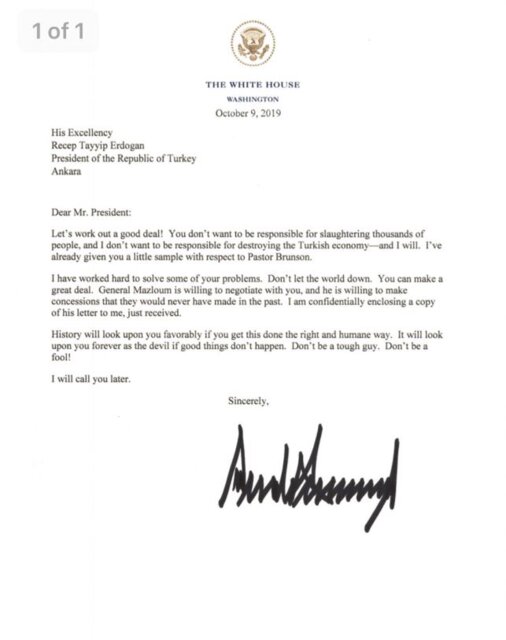 نامه توهین آمیز ترامپ به اردوغان؛ 