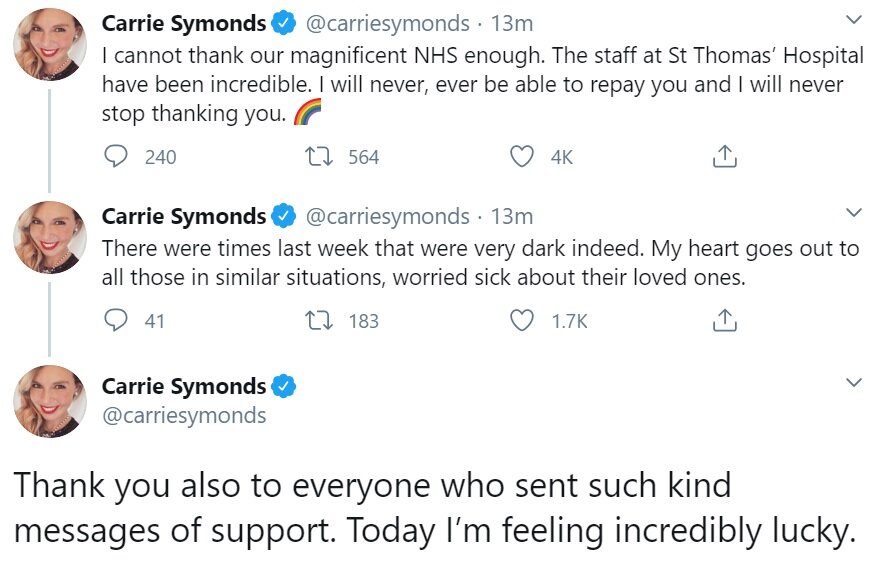 واکنش نامزد جانسون به خبر بهبودیش