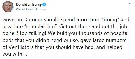 واکنش فرماندار نیویورک به توئیت ترامپ که گفته بود: کمتر حرف بزن!/عکس واکنش فرماندار نیویورک به توئیت ترامپ که گفته بود: کمتر حرف بزن!/عکس