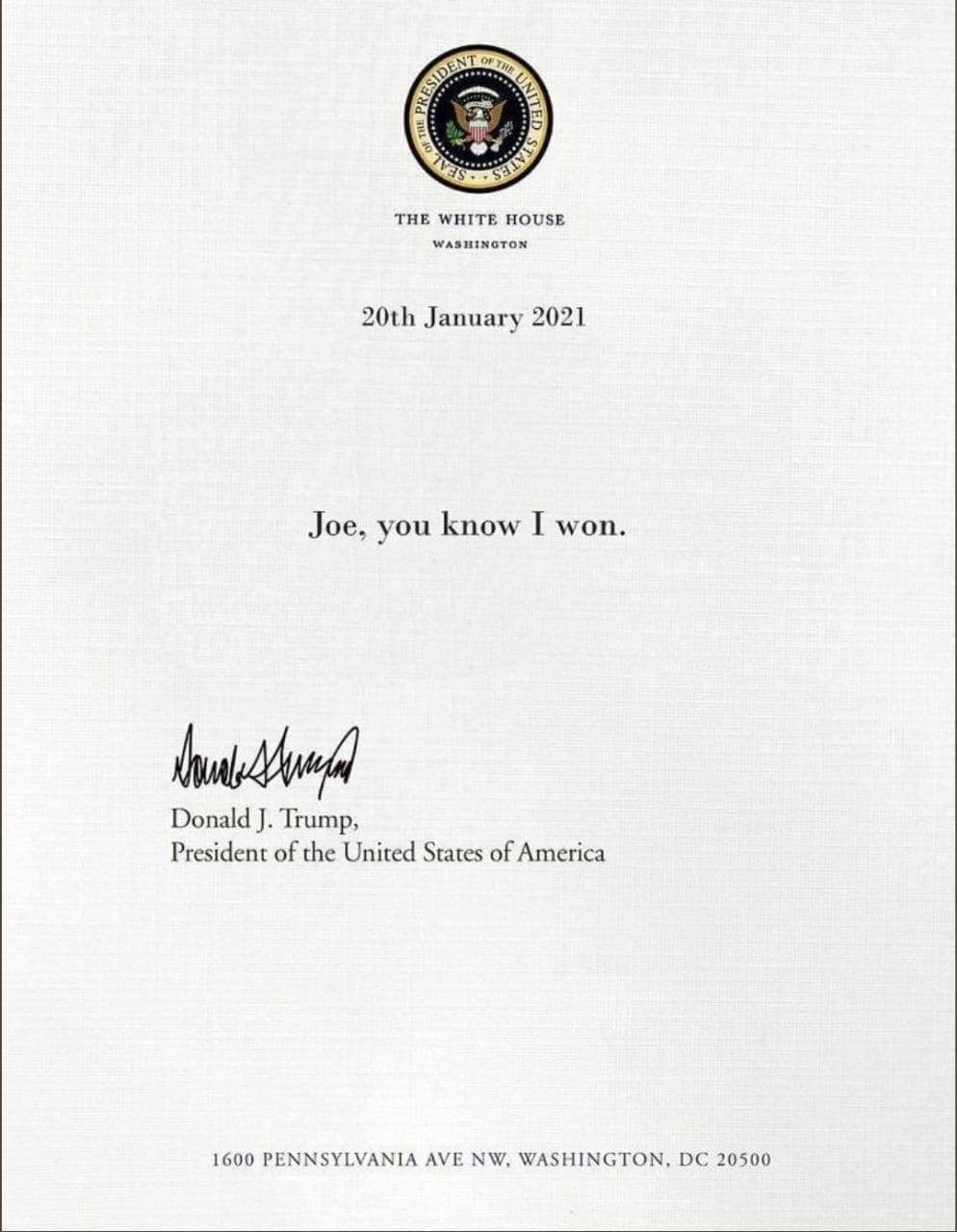 عکس| نامهای که ترامپ برای بایدن به یادگار گذاشت عکس| نامهای که ترامپ برای بایدن به یادگار گذاشت