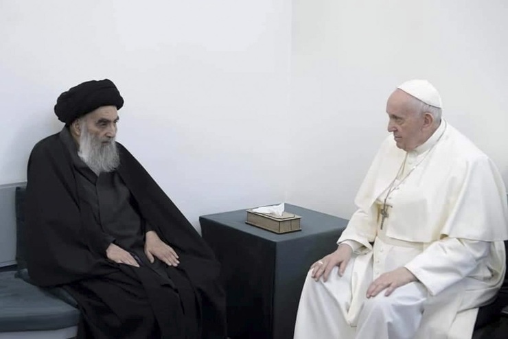 تصاویر| سفر پاپ به عراق و دیدار با آیت‌الله سیستانی