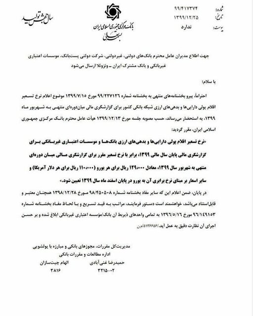 نرخ تسعیر ارز بانک‌ها اعلام شد