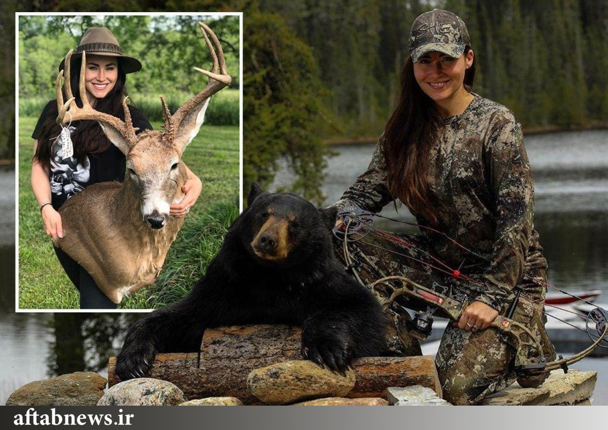 عکس| قاتل حیوانات؛ جنجال یک زن با شکار خرس‌های سیاه