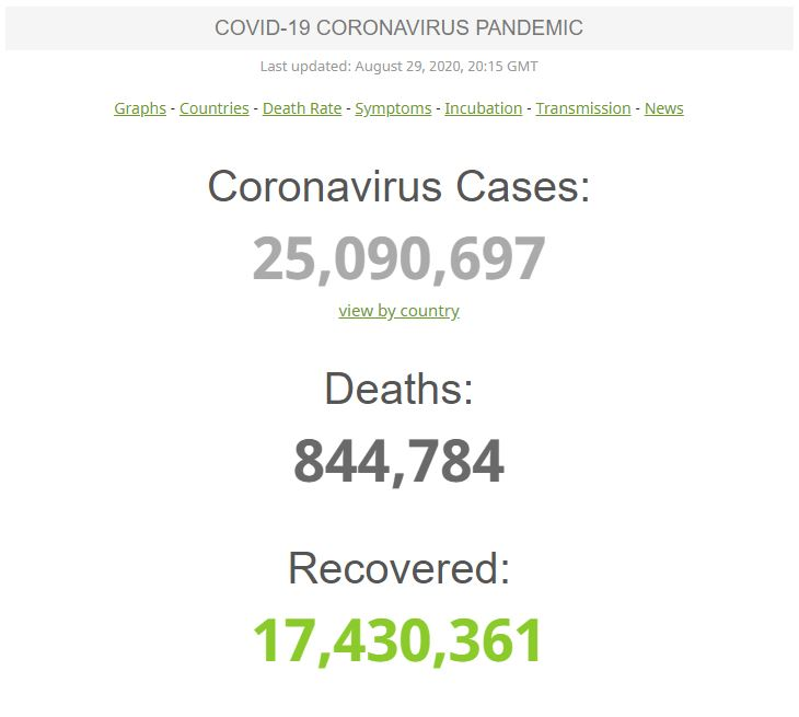 ابتلای جهانی به کرونا سریع&zwnj;تر شد/۲۵ میلیون مبتلا تاکنون