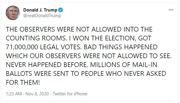 ترامپ: من با ۷۱ میلیون رأی،‌ پیروز انتخابات شدم!